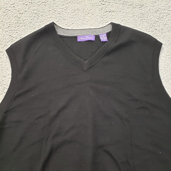 Alan Flusser Sweater Mens XL Black Wool V-Neck Sleeveless Vest‎ Golf Lightweight - Picture 10 of 14